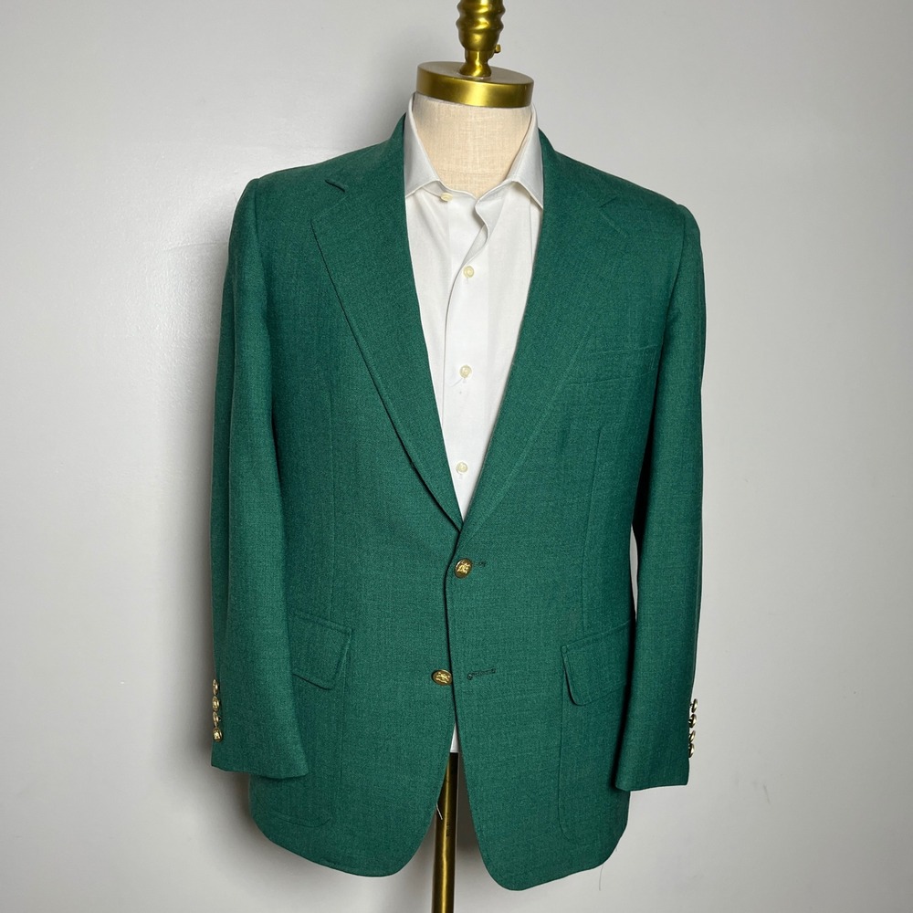 Tom James Blazer Mens 38S Green Solid Hopsack Wool Two Button Sport Coat